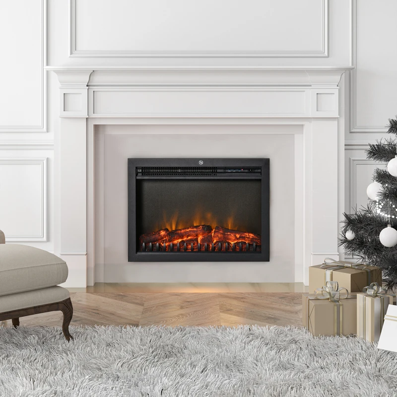 HOMCOM 24" Electric Fireplace Insert, Retro Recessed Fireplace Heater with Realistic Flame, Remote Control and Adjustable Brightness, 750/1500W, Black