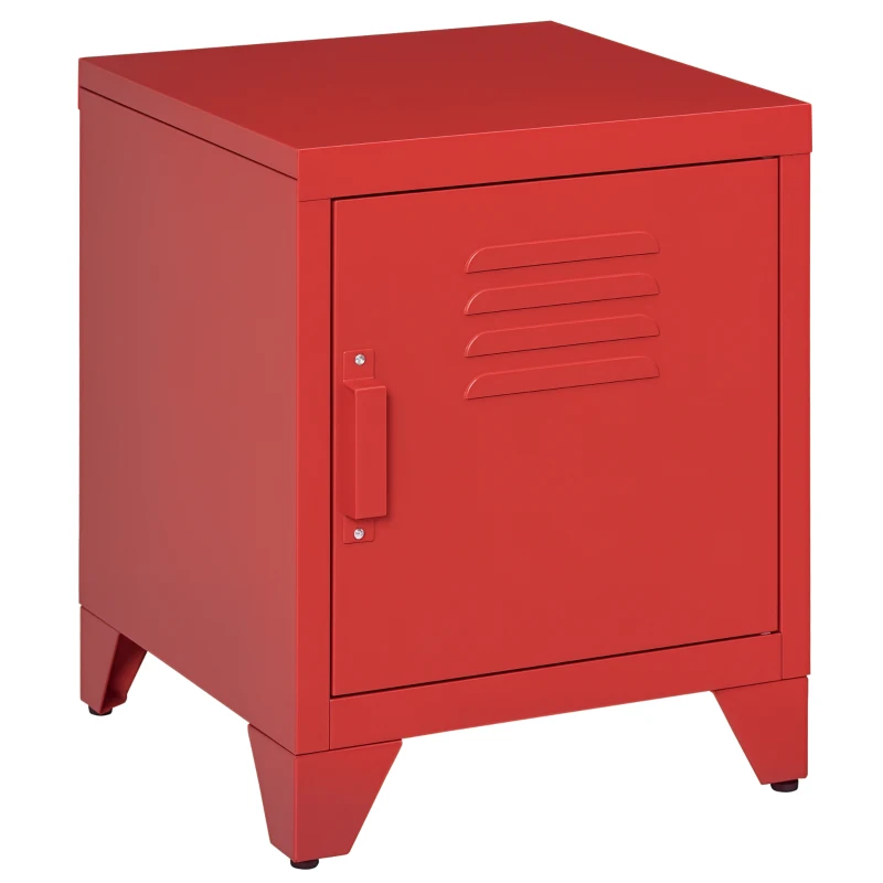 HOMCOM Industrial End Table, Living Room Side Table with Locker-Style Door and Adjustable Shelf, Red
