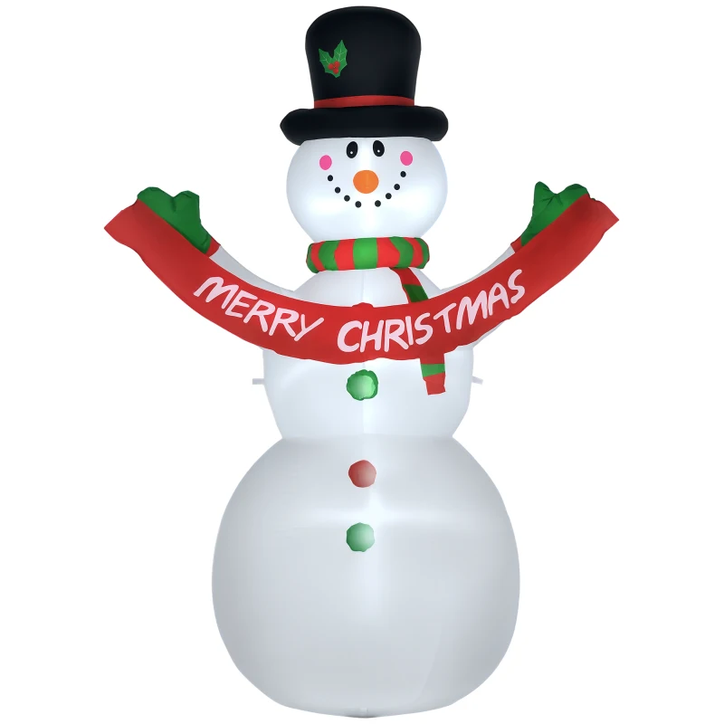 HOMCOM Inflatable Snowman Christmas Yard Outdoor Decoration with Banner LED Lights