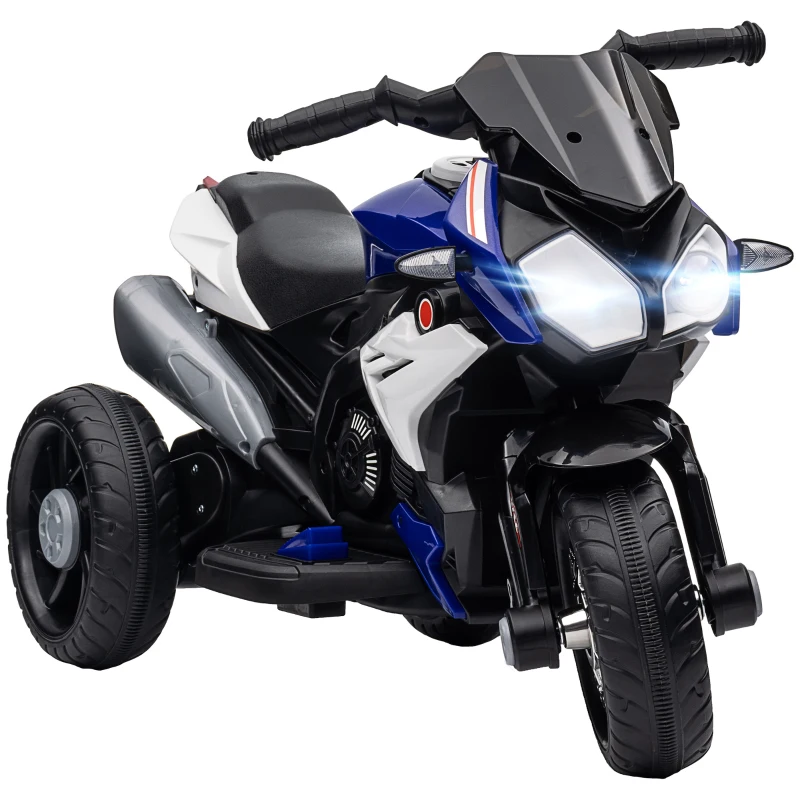 Qaba Kids Electric Motorcycle Ride-On Toy with 3 Wheels, Music, Horn, Lights, Blue
