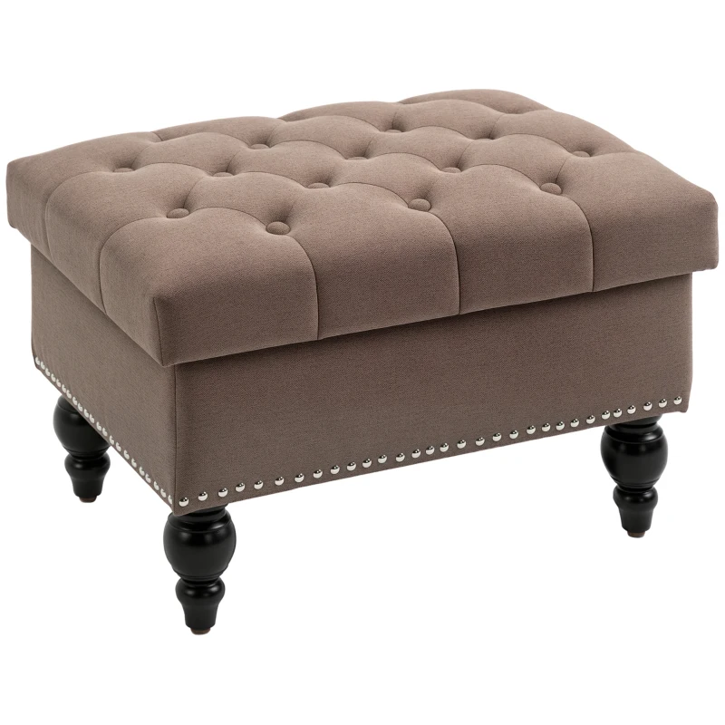 HOMCOM Ottoman with Storage for Living Room, 25" Storage Ottoman with Removable Lid, Button-Tufted Fabric Bench for Footrest and Seat with Wood Legs, Coffee