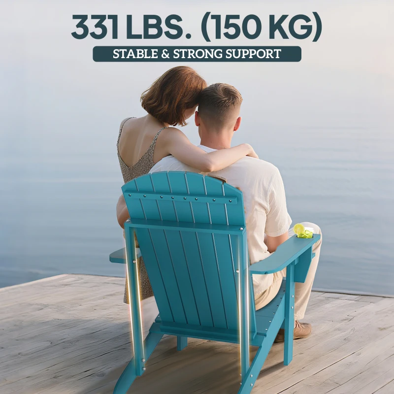 Outsunny Classic Adirondack Chair Muskoka Chair, Garden Deck Chair with Cup Holder for Patio, Indoor, Backyard, Turquoise