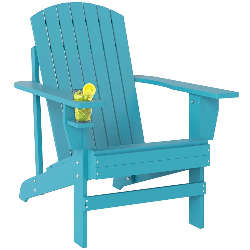 Outsunny Classic Adirondack Chair Muskoka Chair, Garden Deck Chair with Cup Holder for Patio, Indoor, Backyard, Turquoise