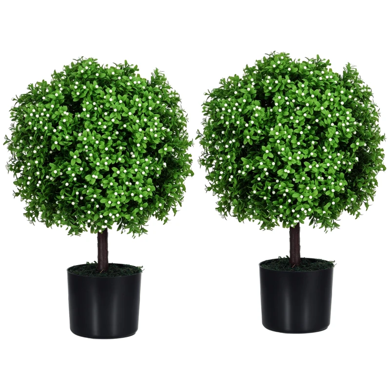 HOMCOM 2 Pack Artificial Tree Boxwood Topiary with Fruits, 20.75", White
