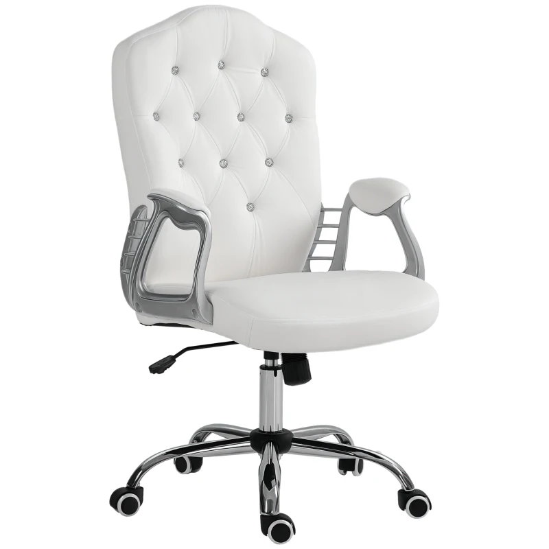 Vinsetto Velvet Office Chair Desk Chair with 360 Degree Swivel Wheels Adjustable Height Tilt Function White