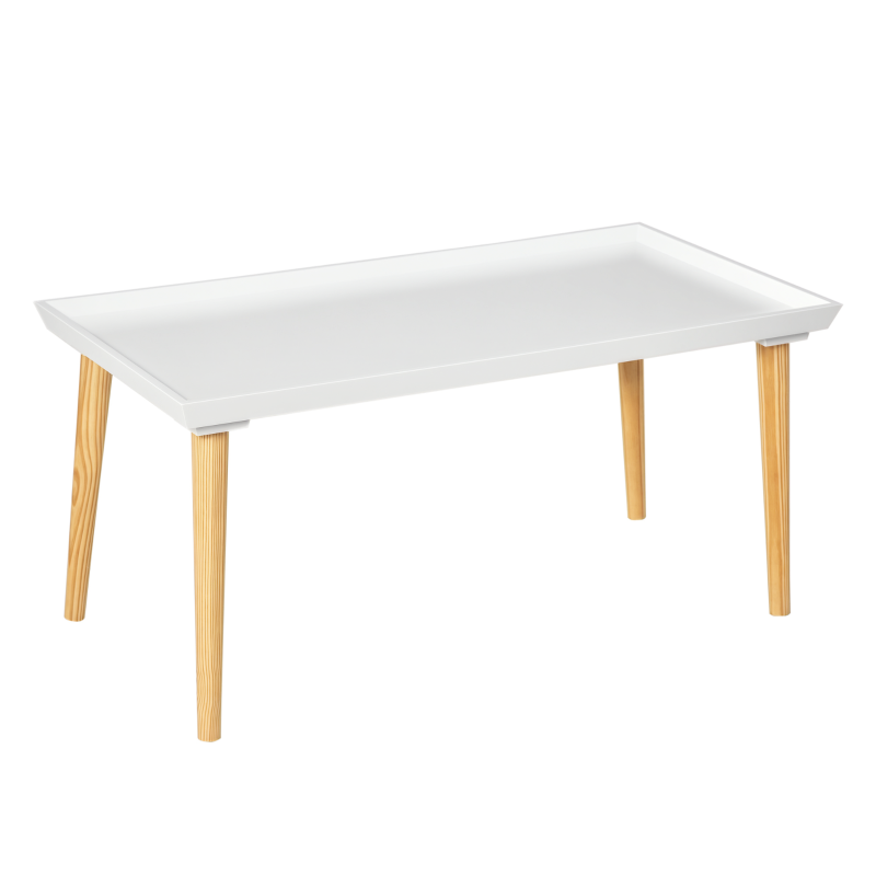 HOMCOM Coffee Table with Tray Top, Nordic Center Table with Pine Wood Legs, Rectangle Coffee Tables for Living Room, White
