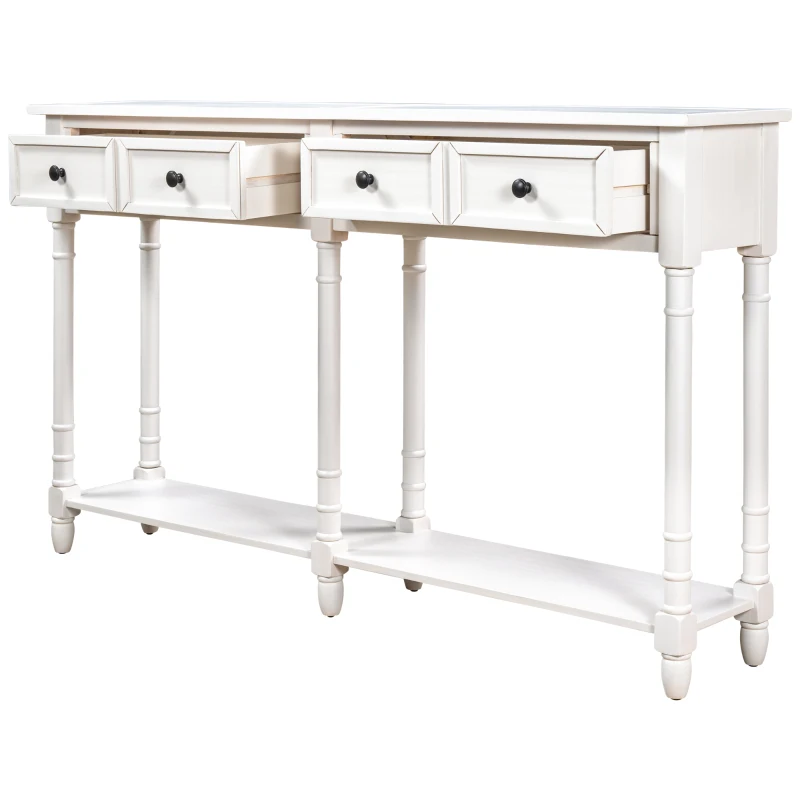 Console Table with Two Storage Drawers and Bottom Shelf, Easy Assembly for Living Room or Entryway, 58" L x 11" W x 34" H, Ivory White