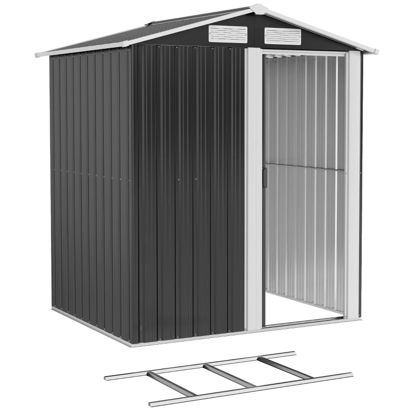 Outsunny 5ft x 4ft Garden Metal Storage Shed, Tool Storage Shed with Top Vents, Sliding Door, Sloped Roof and Foundation Kit for Garden, Patio, Lawn, Dark Grey
