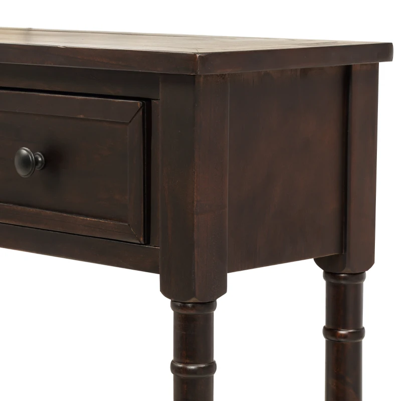 Console Table with Two Storage Drawers and Bottom Shelf, Easy Assembly, Solid Wood Frame, 58" L x 11" W x 34" H, Dark Brown