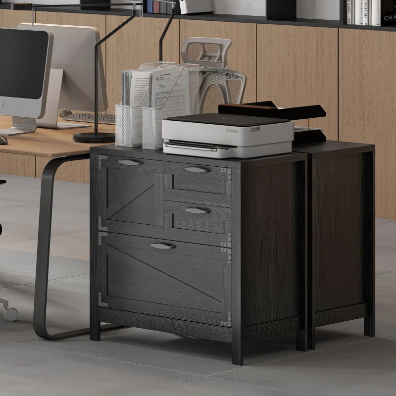 HOMCOM Lateral Filing Cabinet, Farmhouse File Cabinet with 4 Drawers, Fit Letter/A4/Legal Hanging Files, Black Wood Grain