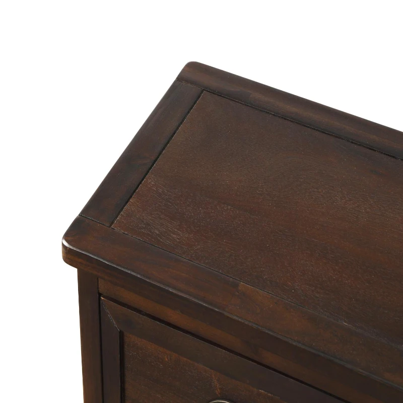 Rustic Storage Cabinet with Two Drawers and Four Rattan Baskets, Modern Farmhouse Style, Acacia Wood Frame, 28" L x 12" W x 28" H, Brown