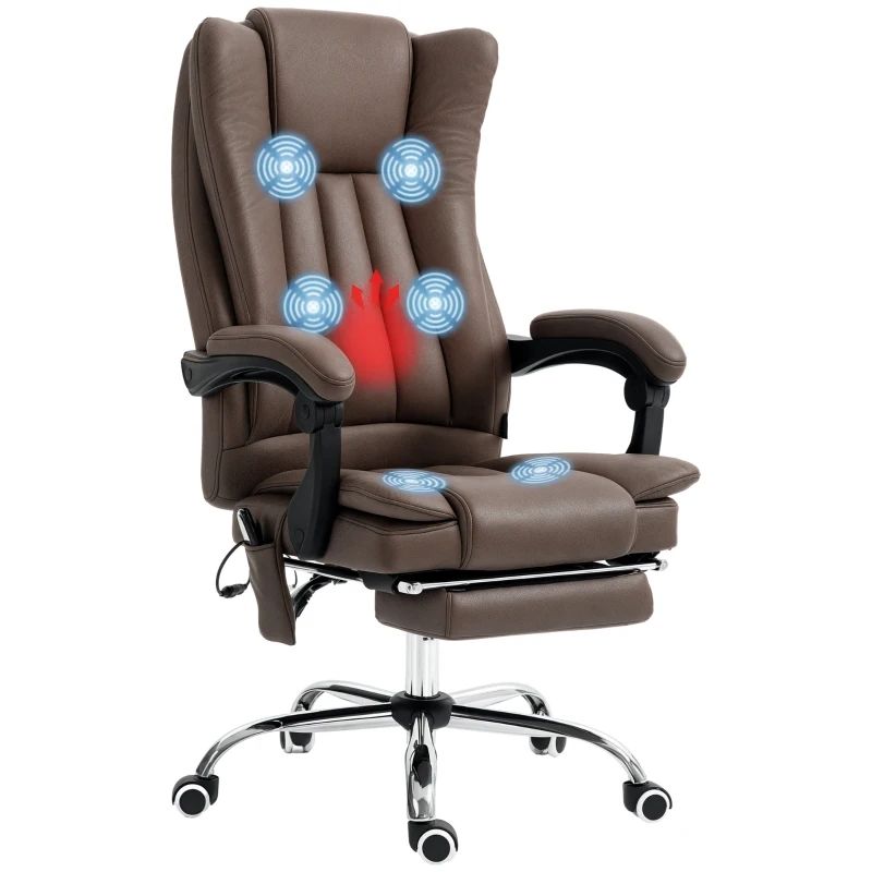 Vinsetto Massage Office Chair with 6 Points and Heat, Reclining Computer Chair with Adjustable Height and Footrest, Coffee