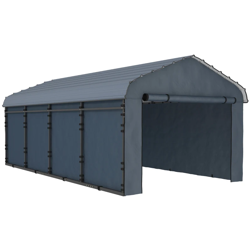 Outsunny 12' x 20' Metal Carport, Heavy Duty Garage Car Canopy with Galvanized Metal Roof and Removable Sidewalls, Dark Gray