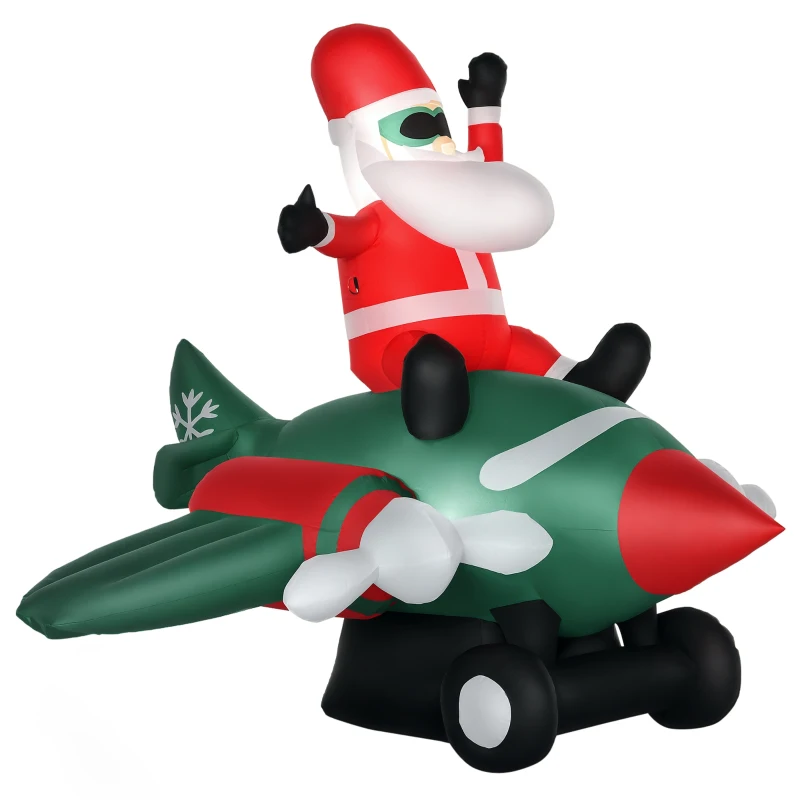 HOMCOM 7.3 ft Long Christmas Inflatables Outdoor Decorations Santa Claus Flying an Airplane, Blow-Up Yard Christmas Decor with LED Lights Display