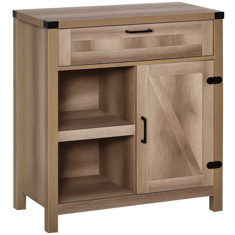 HOMCOM Farmhouse Sideboard Buffet Cabinet, Rustic Barn Door Kitchen Cabinet, Accent Cabinet with Storage for Living Room,Light Oak