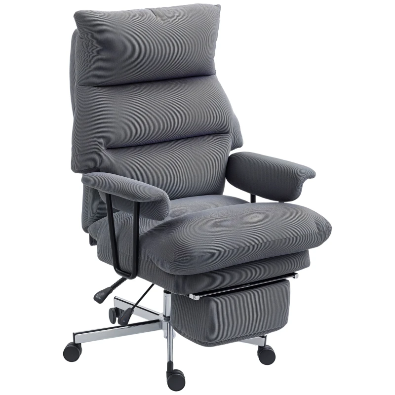 HOMCOM Executive Office Chair with Lumbar Support, Footrest, High Back Reclining Overstuffed Desk Chair with, Gray