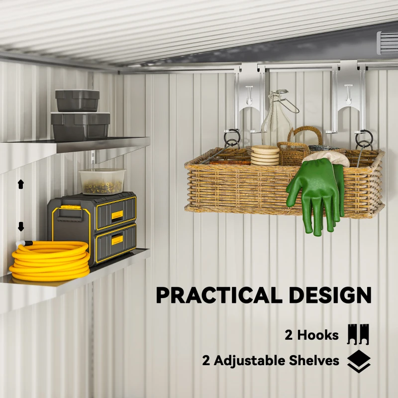 Outsunny 5'x7' Lean to Galvanized Metal Shed with Foundation, Garden Tool Storage House with Sliding Door and 2 Vents, Dark Grey