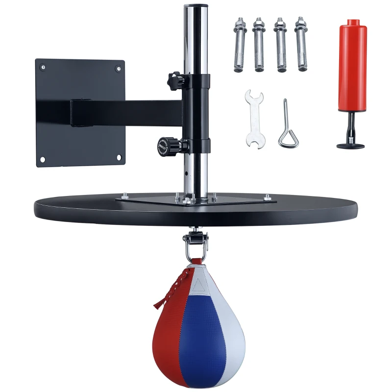 Soozier Speed Bag Boxing Punching Bag Wall Mount Height Adjustable, MMA, Martial Arts, and Boxing Equipment for Training at Home, Heavy-Duty Steel Platform, Strong PVC Leather, 9" H x 7" Dia.