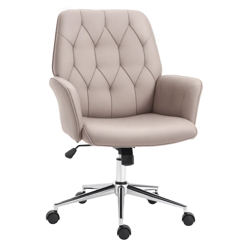 Vinsetto Microfiber Home Office Chair, Tufted Height Adjustable Computer Desk Chair with Swivel Wheels and Padded Armrests, Light Gray