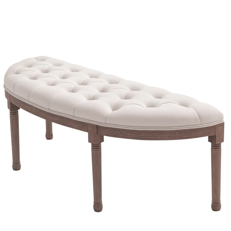 HOMCOM Semi-Circle End of Bed Bench with Tufted Design, Upholstered Bedroom Entryway Bench with Rubberwood Legs, Off White