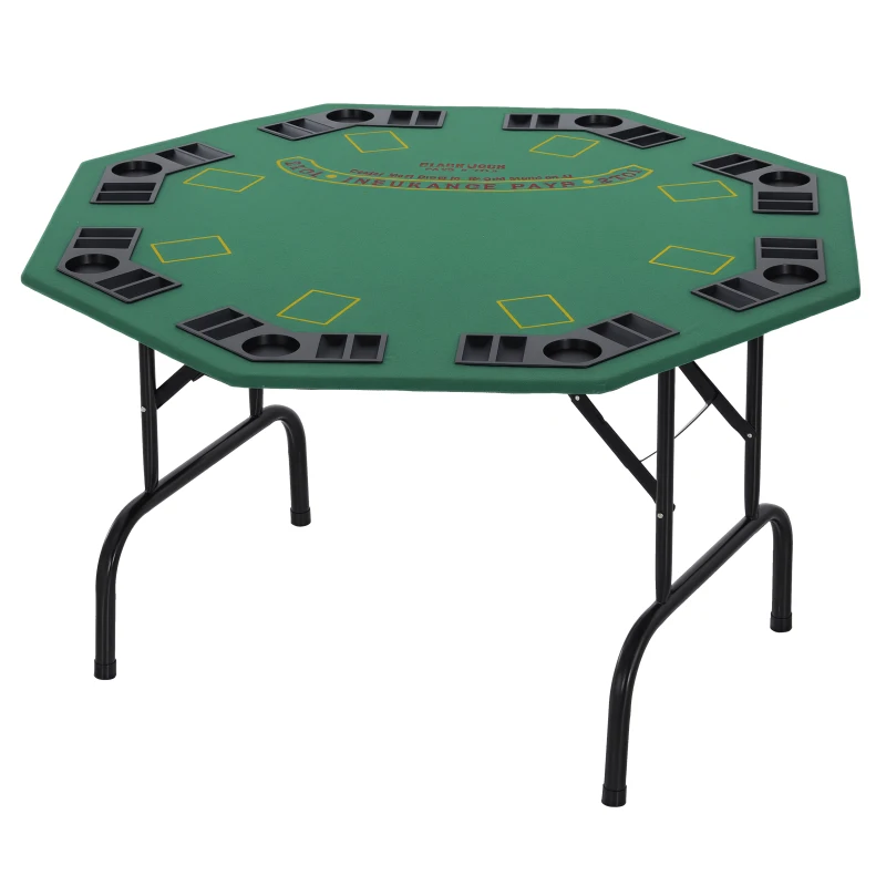 Soozier Poker Table Foldable, 47" Octagon Blackjack Poker Game Table for 8 Players with Cup Holders, Green Felt