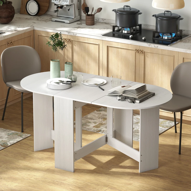 HOMCOM Oval Folding Dining Table, Space Saving Drop Leaf Kitchen Table for Dining Room, Living Room, Distressed White