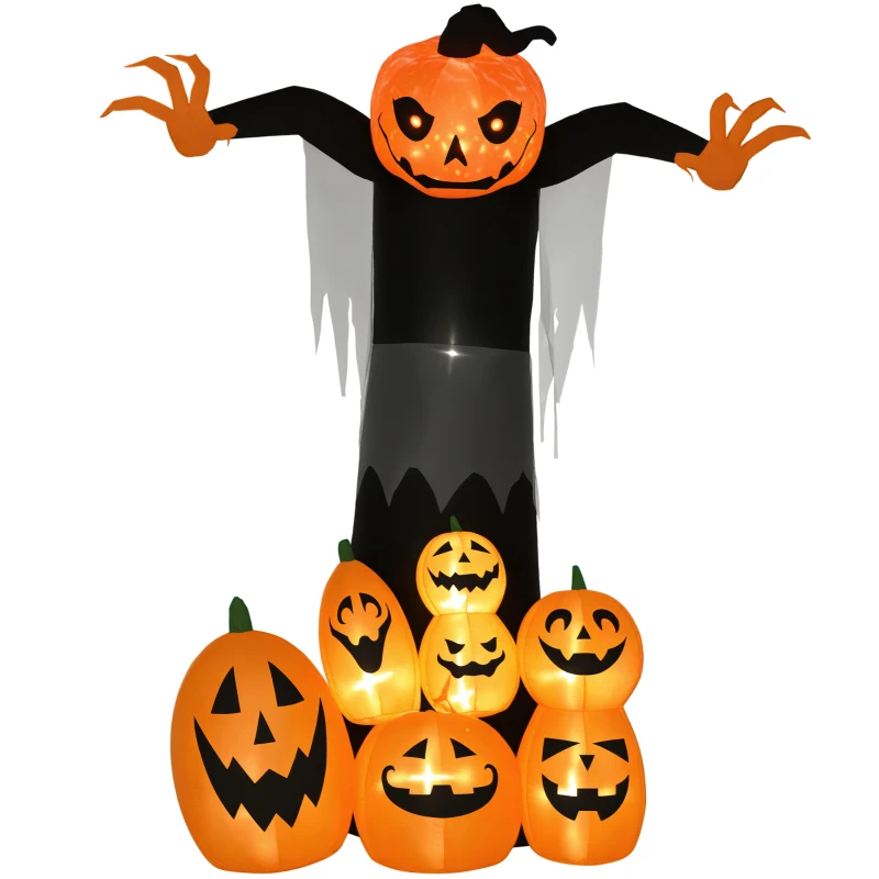 HOMCOM 9ft Halloween Inflatables Outdoor Decorations, Pumpkin Ghost with Pumpkin Patch, Outdoor Giant Blow Up Yard Decor with Build-in LED for Garden, Lawn, Party, Holiday