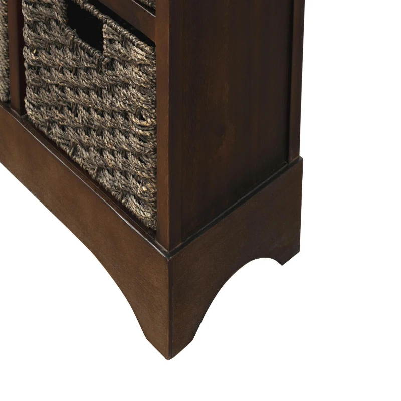 Rustic Storage Cabinet with Two Drawers and Four Rattan Baskets, Modern Farmhouse Style, Acacia Wood Frame, 28" L x 12" W x 28" H, Brown