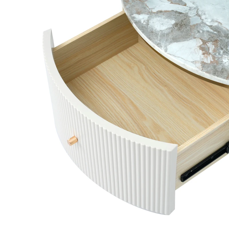Modern Round Coffee Table with 2 Large Drawers, MDF Construction and Golden Legs, 31.5" L x 31.5" W x 17" H, Gold+White