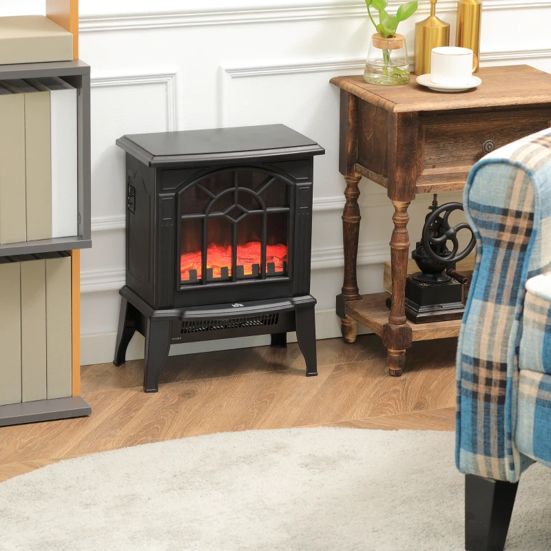 HOMCOM Electric Fireplace Heater, Freestanding Fireplace Stove with Realistic Flames Overheating Protection 750W/1500W, Black
