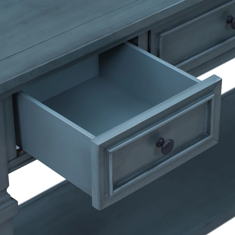 Classic Retro Console Table with 3 Drawers, Open Shelf, Solid Pine Wood Frame, Vintage Metal Handles, 50" L x 15" W x 30" H, Navy