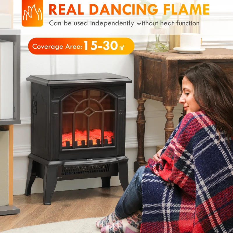 HOMCOM Electric Fireplace Heater, Freestanding Fireplace Stove with Realistic Flames Overheating Protection 750W/1500W, Black