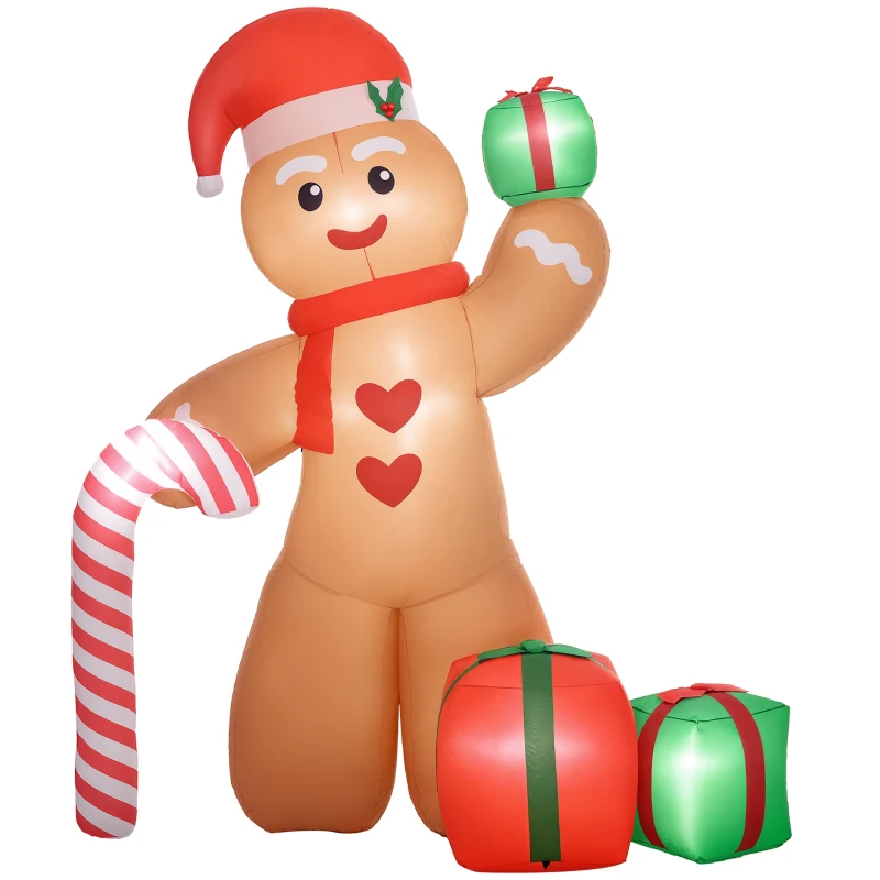 Outsunny 8FT Giant Inflatable Gingerbread Man, Christmas Blow Up Decorations with LED Lights for Indoor, Outdoor, Yard