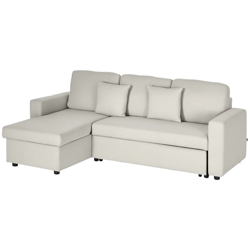 HOMCOM L-Shaped Sectional Sofa Bed, Loveseat Reversible Sleeper Sofa with Pull Out Couch Bed and Storage Chaise, Cream White