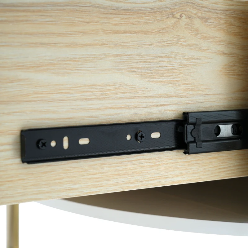 Modern Round Coffee Table with 2 Large Drawers, MDF Construction and Golden Legs, 31.5" L x 31.5" W x 17" H, Gold+White