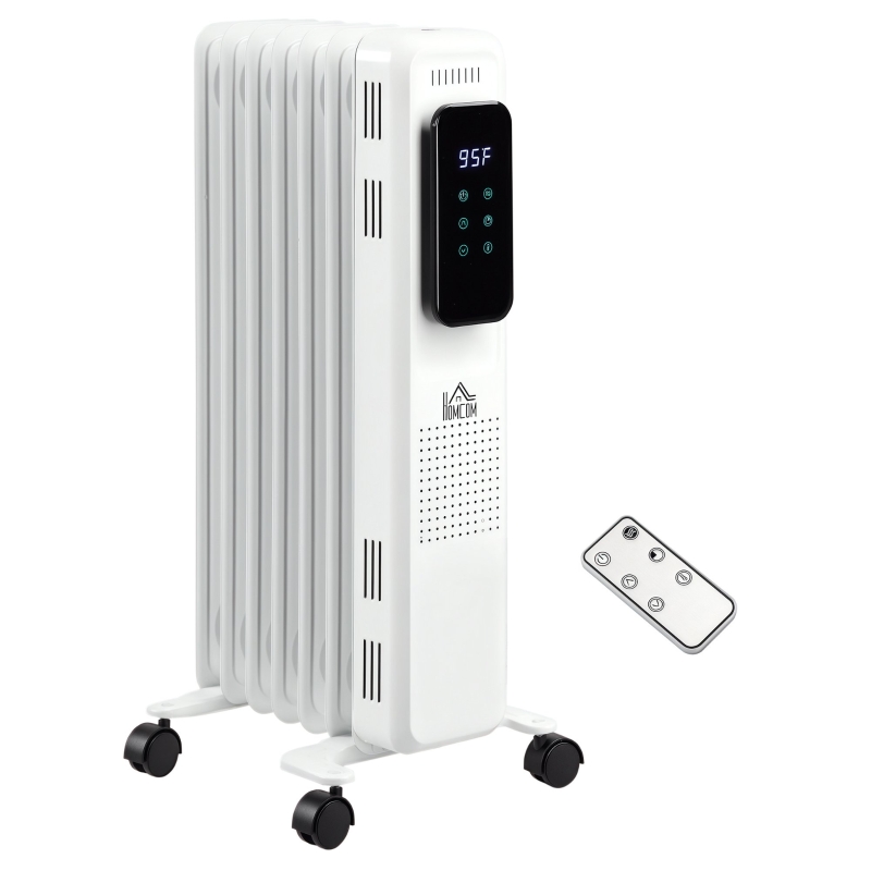 HOMCOM 24.75" Electric Space Heater, Freestanding 161 Sq. Ft. Heater with 3 Modes, Timer, and Remote, 1500 W, White