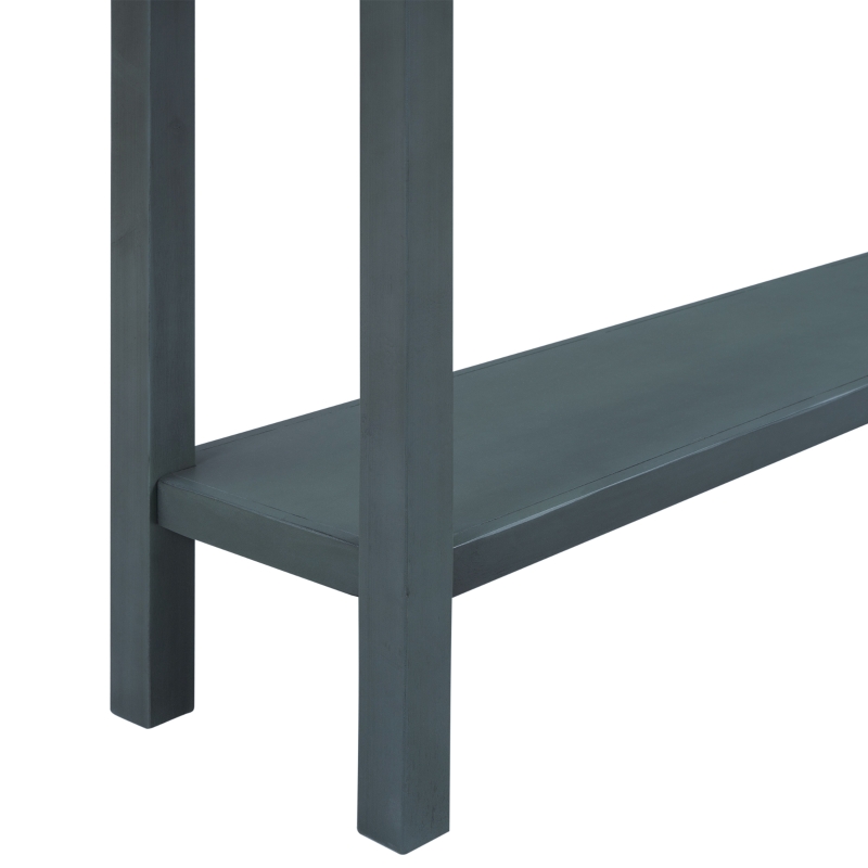 Rustic Entryway Console Table with Two Size Drawers, Bottom Shelf, Distressed Finish, Solid Timber Frame, 60" L x 11" W x 34" H, Navy