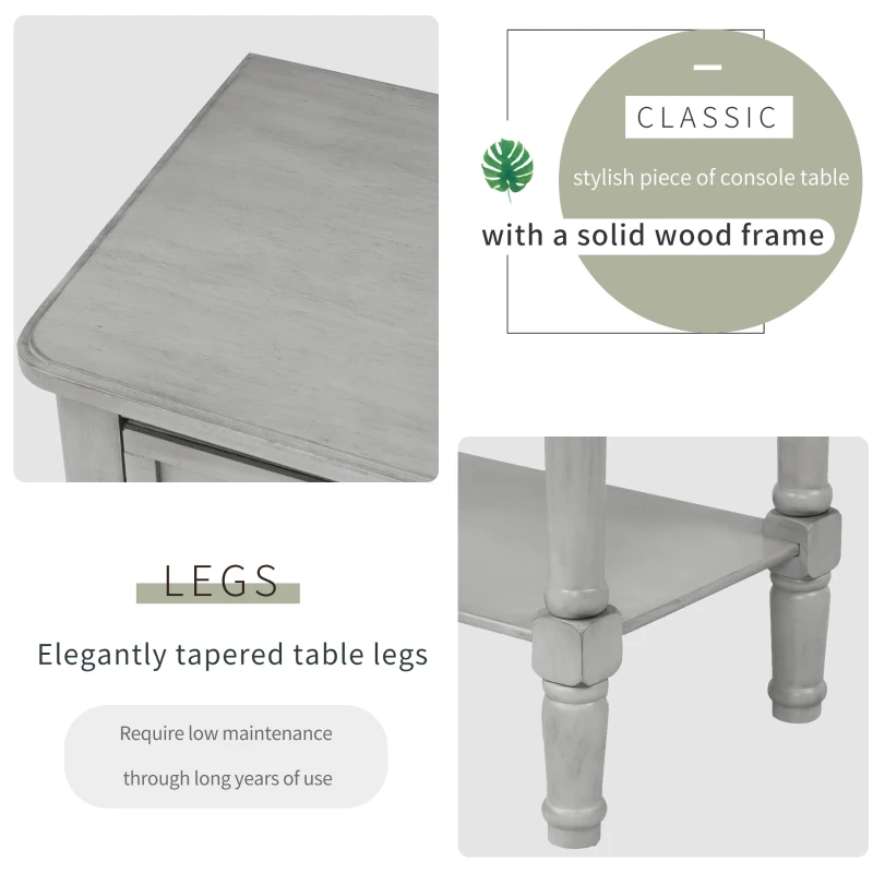Narrow Console Table with 3 Storage Drawers, Bottom Shelf, Solid Wood Frame, Ideal for Entryway, Living Room, 24" L x 13" W x 31" H, Gray