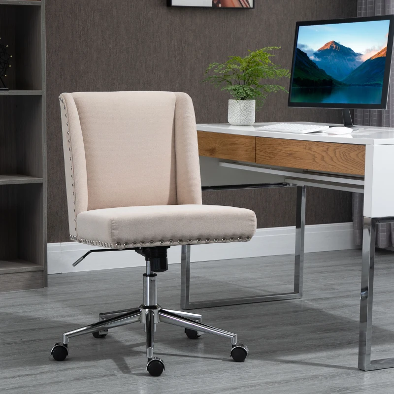 Vinsetto Mid Back Home Office Chair, Task Chair with Tilt, 360° Swivel, Padded Desk Chair with Adjustable Height, Beige