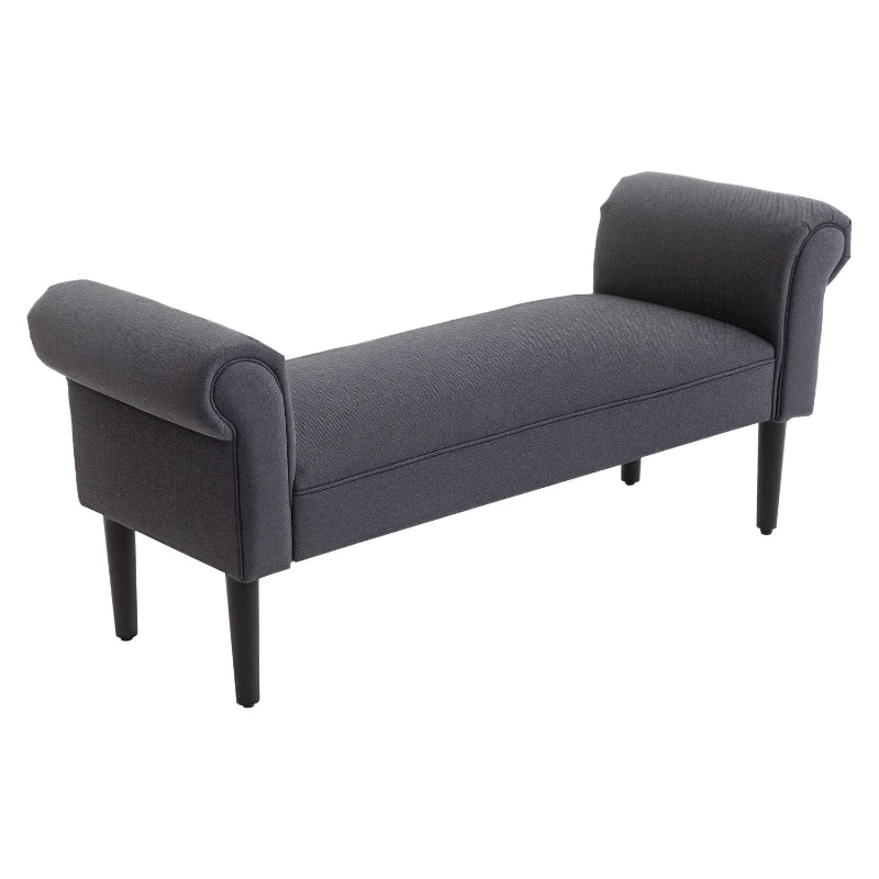 HOMCOM 52" End of Bed Bench, Linen Upholstered Ottoman Bench, Bedroom Entryway Bench With Armrests, Dark Gray