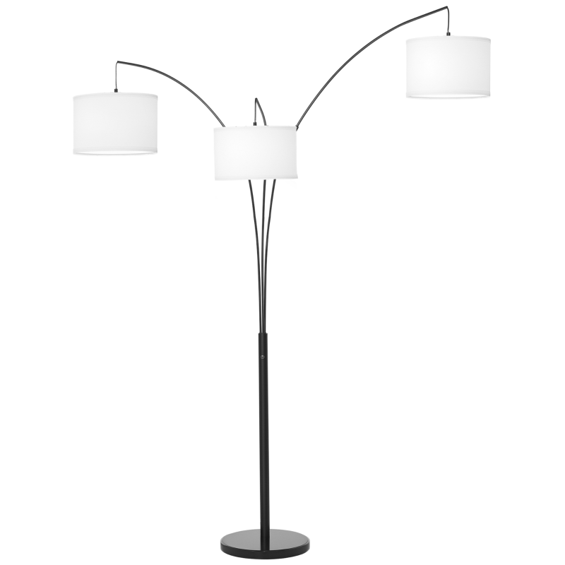 HOMCOM Arc Floor Lamp with 3 Hanging Drum Shape Lampshade, Flexible Steel Pole and Marble Round Base, Black/White