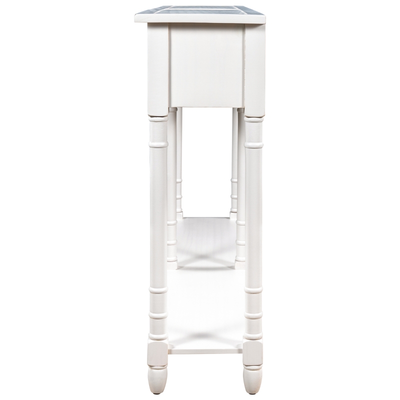 Console Table with Two Storage Drawers and Bottom Shelf, Easy Assembly for Living Room or Entryway, 58" L x 11" W x 34" H, Ivory White