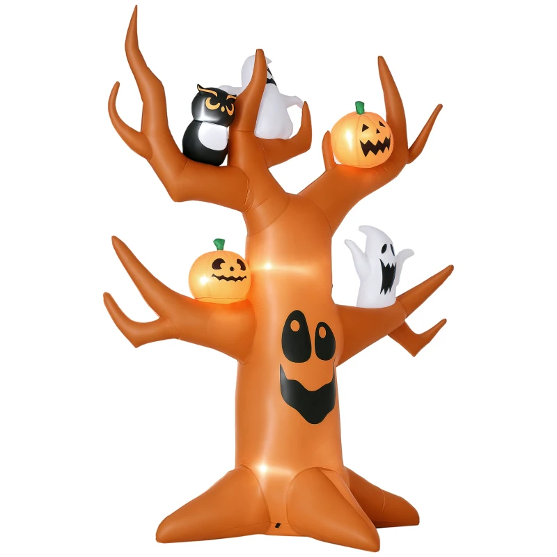 Outsunny 9ft Halloween Inflatables Outdoor Decorations, Haunted Tree with Pumpkin, Ghosts and Owl, Blow Up LED Yard Decor for Garden, Lawn, Party, Holiday, Waterproof