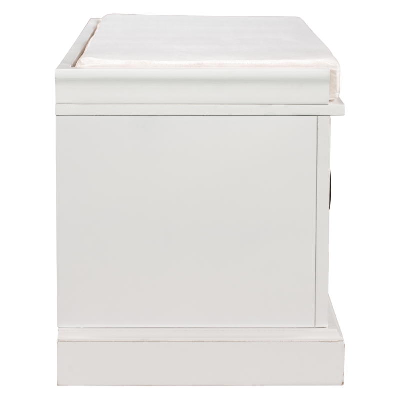 Storage Bench with Comfortable Seat and Adjustable Shelves, Shoe Bench with Removable Cushion for Entryway, 443" L x 16" W x 17.5" H, White