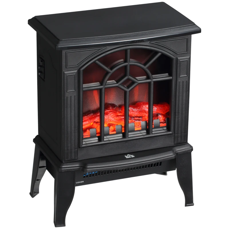 HOMCOM Electric Fireplace Heater, Freestanding Fireplace Stove with Realistic Flames Overheating Protection 750W/1500W, Black