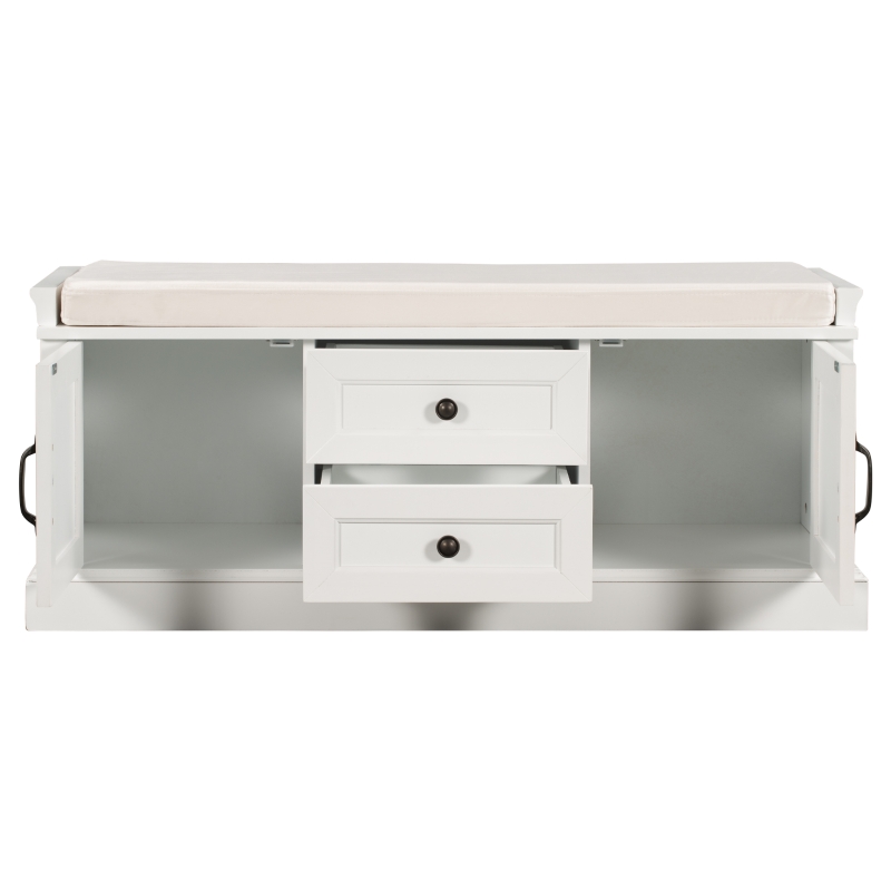 Storage Bench with Comfortable Seat and Adjustable Shelves, Shoe Bench with Removable Cushion for Entryway, 443" L x 16" W x 17.5" H, White