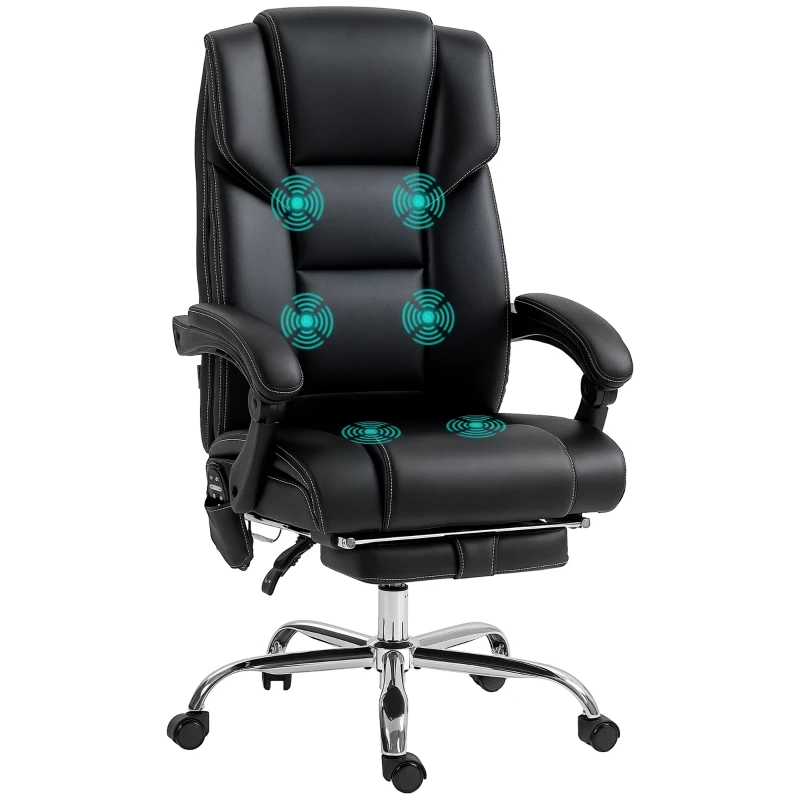 Vinsetto 6 Point Vibration Massage Office Chair with Heat, PU Leather Computer Chair with Adjustable Height Reclining Back, Black
