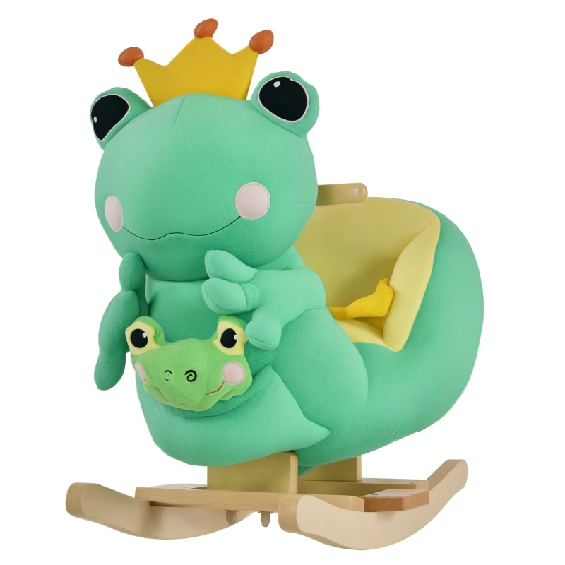 Qaba Kids Ride-On Rocking Horse Toy Frog Style Rocker with Fun Music, Seat Belt & Soft Plush Fabric Hand Puppet for Children 18-36 Months