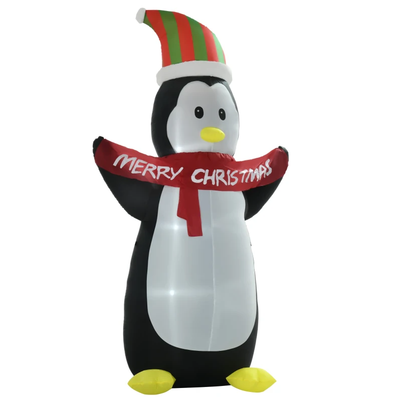 HOMCOM 8ft Christmas Inflatables Outdoor Decorations Penguin with Merry Christmas Banner, Blow-Up Yard Christmas Decor with LED Lights Display