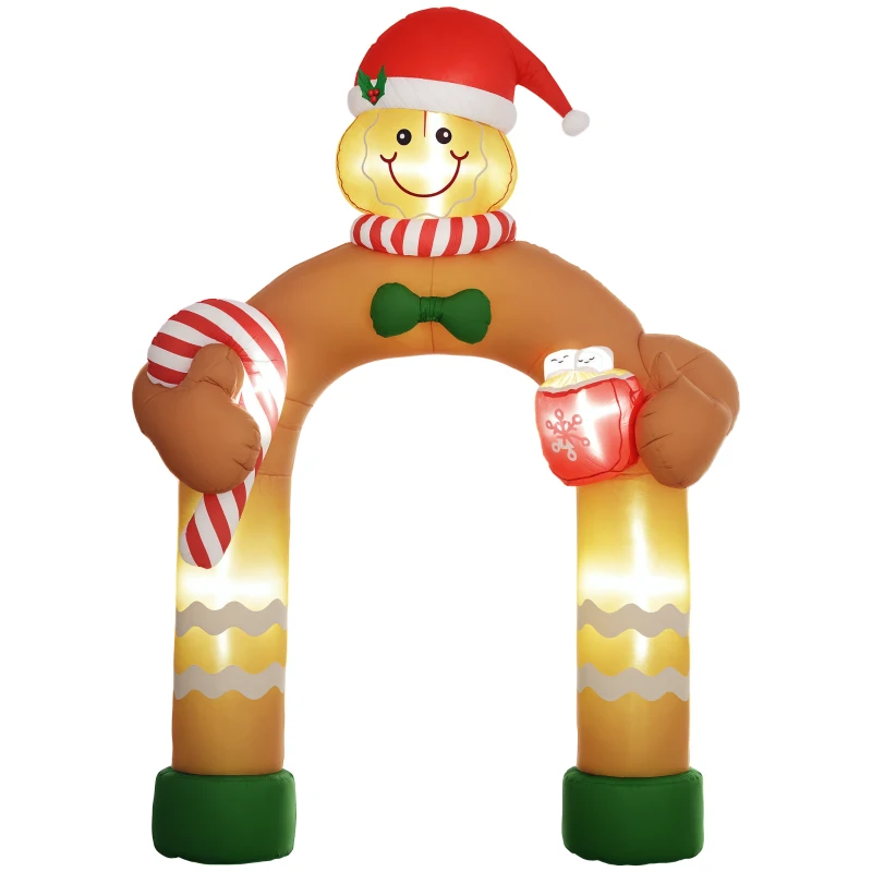 Outsunny 9.2' Inflatable Gingerbread Man Arch w/ White LED Lights, Blow-Up Outdoor Display for Party
